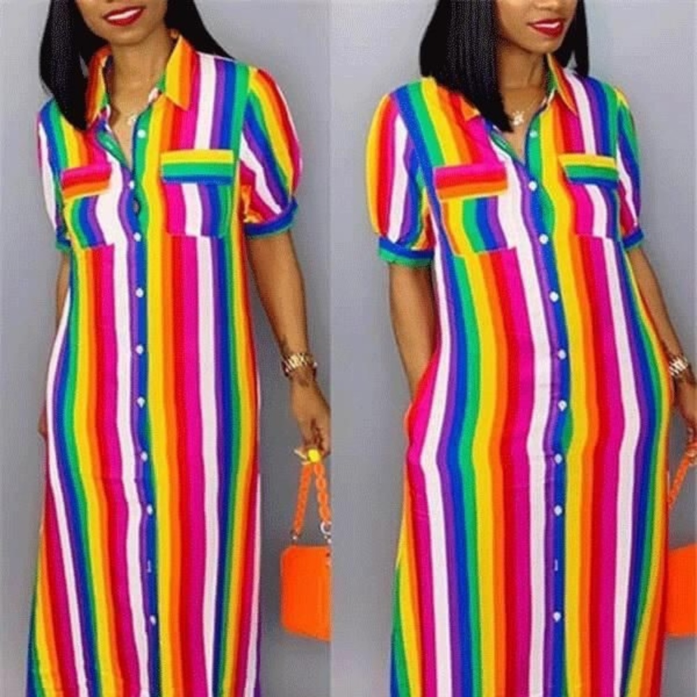 Rainbow Button Down Maxi Dress